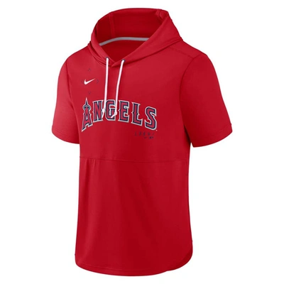 Shop Nike Red Los Angeles Angels Springer Short Sleeve Team Pullover Hoodie