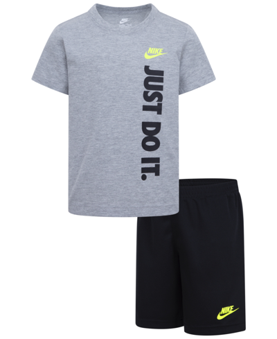 Shop Nike Little Boys Just Do It T-shirt And Shorts, 2 Piece Set In Black