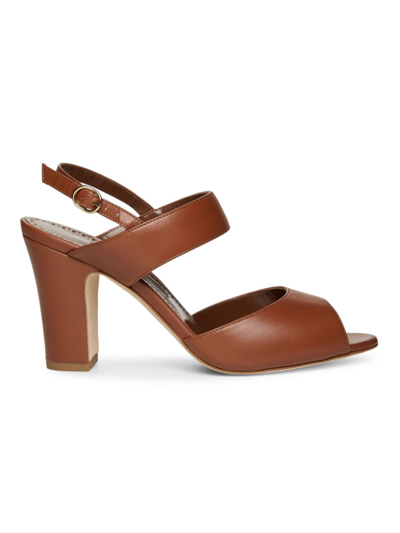 Shop Manolo Blahnik Women's Khiko 90mm Leather Sandals In Medium Brown