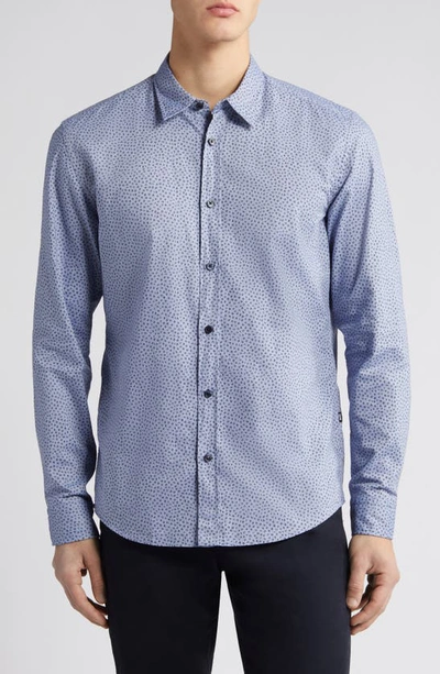 Shop Hugo Boss Boss Liam Ditsy Print Button-up Shirt In Open Blue