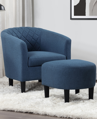 Shop Convenience Concepts 27.75" Polyester Roosevelt Accent Chair With Ottoman In Blue Fabric