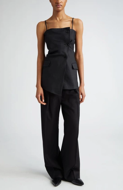 Acne Studios Pernille Herringbone Jacquard Pleated Wide Leg Trousers In Black
