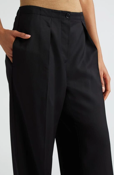 Acne Studios Pernille Herringbone Jacquard Pleated Wide Leg Trousers In Black