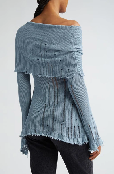 Shop Acne Studios Klass Gummy Distressed Cotton & Nylon Sweater In Denim Blue
