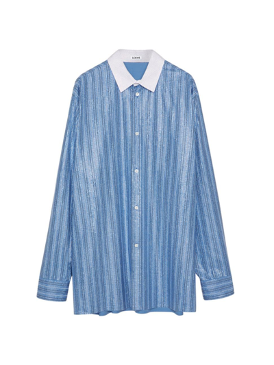Shop Loewe Men's Embellished Cotton Long-sleeve Shirt In Stone Blue