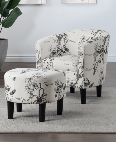 Convenience Concepts 26.25" Print Canvas Churchill Accent Chair With Ottoman In Botanical Print