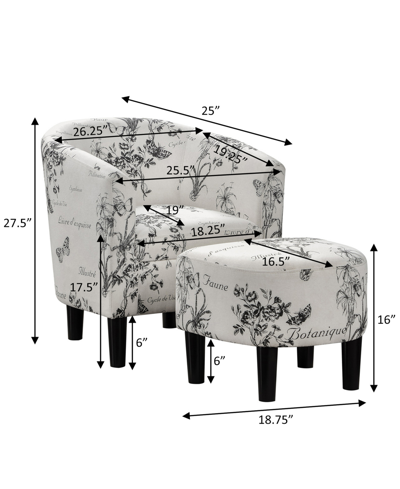 Convenience Concepts 26.25" Print Canvas Churchill Accent Chair With Ottoman In Botanical Print