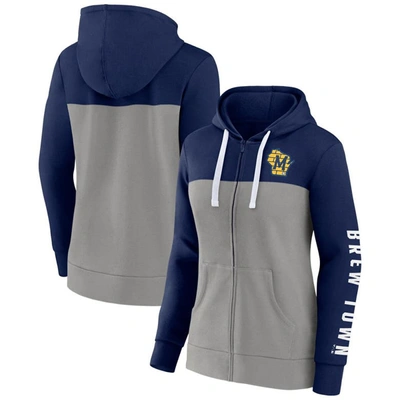 Shop Fanatics Branded Navy/gray Milwaukee Brewers Take The Field Colorblocked Hoodie Full-zip Jacket