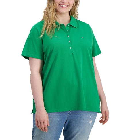 Shop Tommy Hilfiger Plus Size Short-sleeve Polo Shirt In Fern