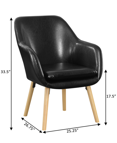 Convenience Concepts 25.25" Faux Leather Charlotte Wingback Upholstered Accent Armchair In Black Faux Leather