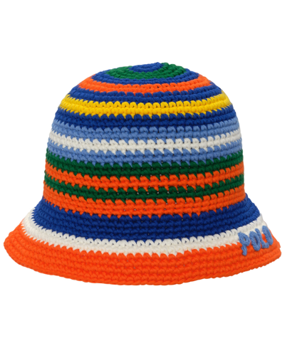 Shop Polo Ralph Lauren Men's Striped Crochet Bucket Hat In Orange Multi