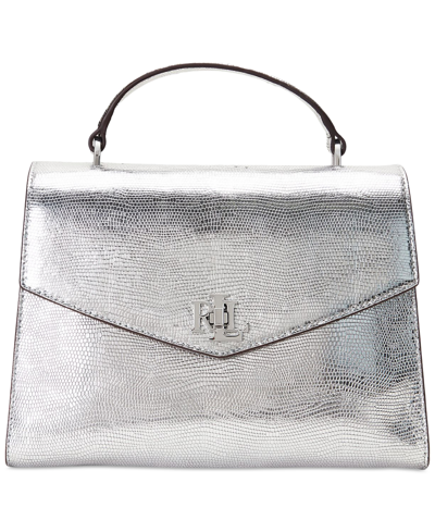 Shop Lauren Ralph Lauren Lizard Embossed Leather Small Farrah Satchel In Polished Silver