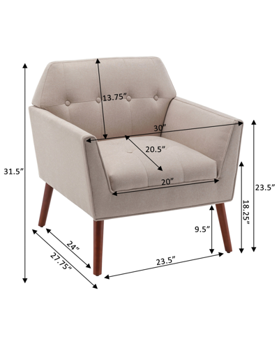 Convenience Concepts 30" Polyester Andy Mid Century Modern Accent Lounge Armchair In Sandy Beige Fabric,espresso
