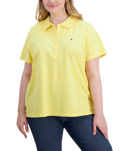 Shop Tommy Hilfiger Plus Size Short-sleeve Polo Shirt In Snapdragon