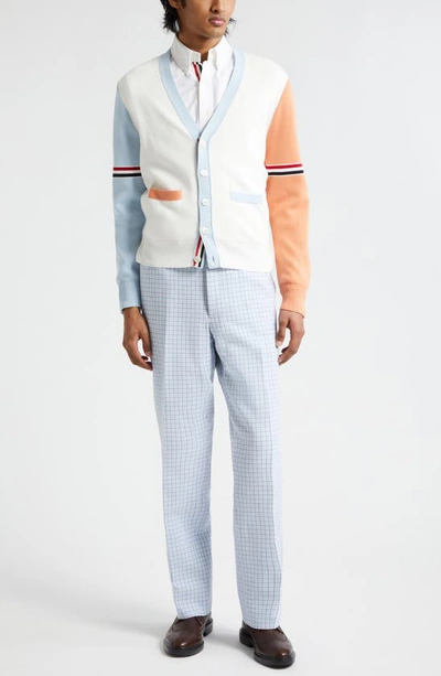 Shop Thom Browne Milano Stitch Colorblock Cotton V-neck Cardigan In Seasonal Multi