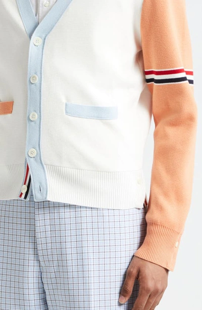 Shop Thom Browne Milano Stitch Colorblock Cotton V-neck Cardigan In Seasonal Multi