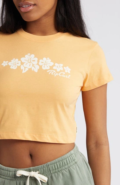 Shop Rip Curl Floral Logo Cotton Graphic T-shirt In Orange