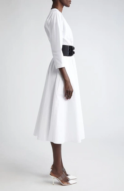 Shop Alaïa Belted Poplin Midi Dress In Blanc