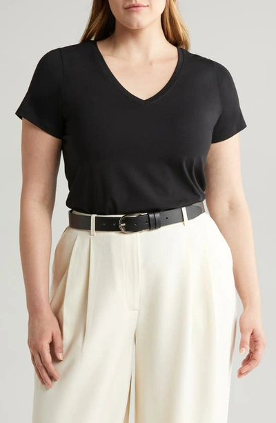 Shop Nordstrom Everyday V-neck Pima Cotton Blend T-shirt In Black