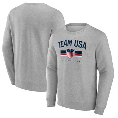 Shop Fanatics Branded Heather Gray Team Usa Collegiate Stripes Crew Pullover Sweatshirt