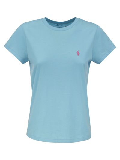 Shop Polo Ralph Lauren Crewneck Cotton T-shirt In Light Blue