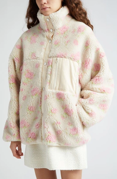 Shop Sandy Liang Panda Floral Fleece Jacket In Pink Multi