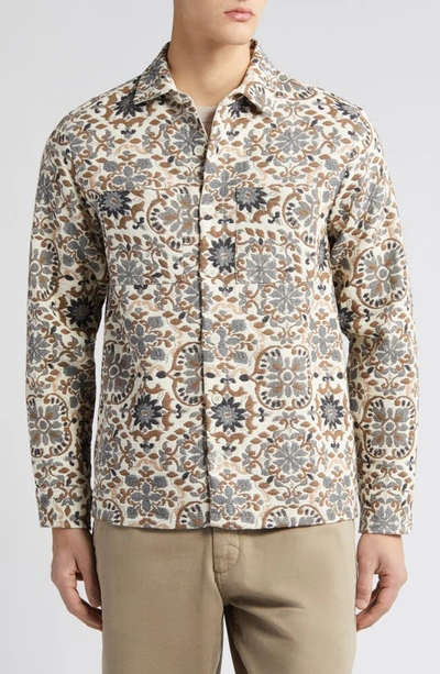 Shop Wax London Whiting Embroidered Mosaic Cotton Blend Shirt Jacket In Beige