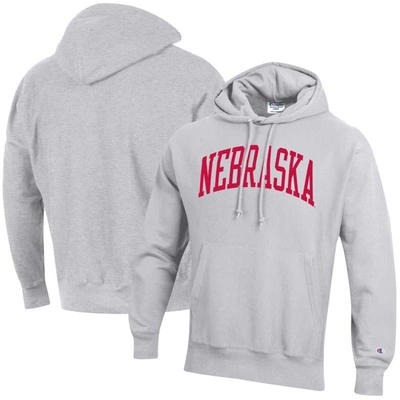 Shop Champion Heathered Gray Nebraska Huskers Team Arch Reverse Weave Pullover Hoodie In Heather Gray