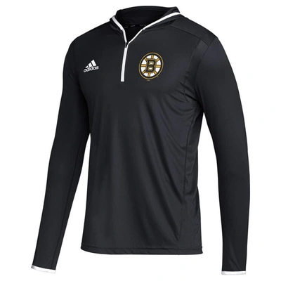 Shop Adidas Originals Adidas Black Boston Bruins Team Long Sleeve Quarter-zip Hoodie T-shirt