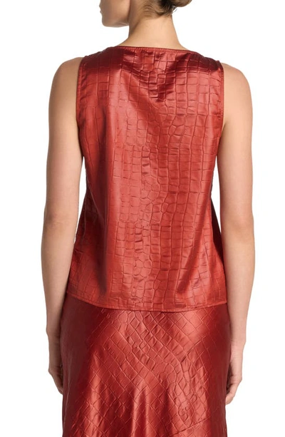 Shop St John Croc Textured Sleeveless Satin Shell In Auburn