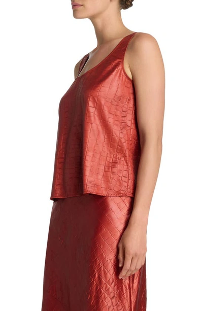 St John Croc-embossed Italian Fluid Satin Tank Top In Auburn