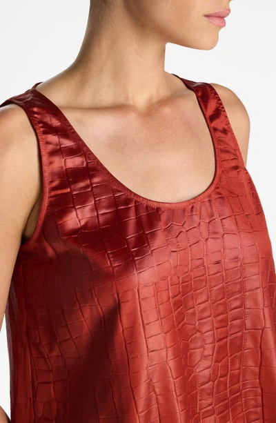 Shop St John Croc Textured Sleeveless Satin Shell In Auburn