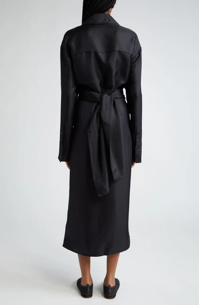 Shop Rohe Double Layer Long Sleeve Silk Shirtdress In Noir