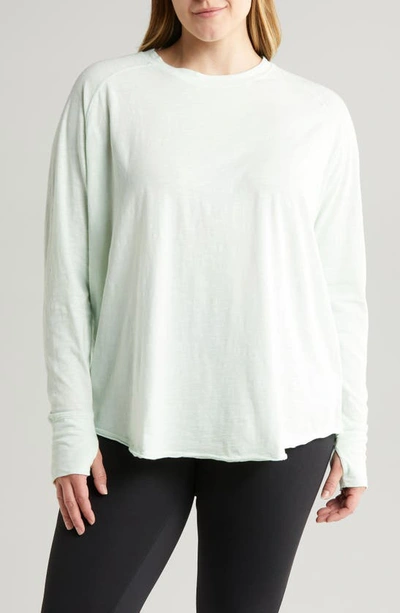 Shop Zella Relaxed Washed Cotton Long Sleeve T-shirt In Green Glimmer