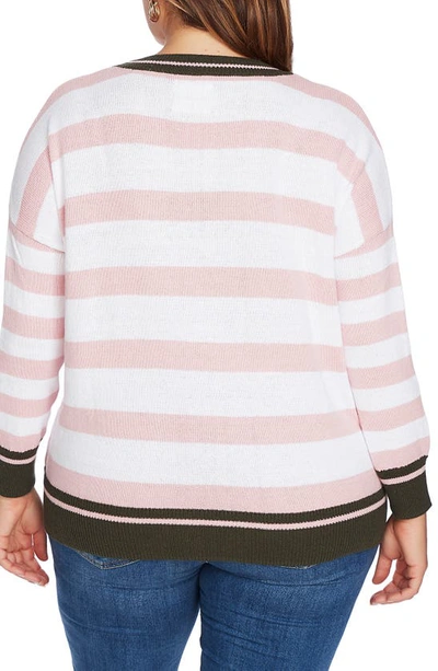 Shop Court & Rowe Stripe Contrast Cuff Cotton Sweater In Ultra White