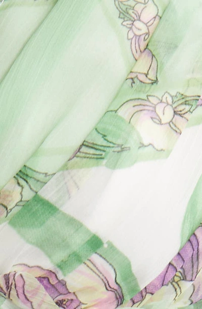 Shop Asos Design Floral Pleated Sheer Peplum Blouse In Light Green