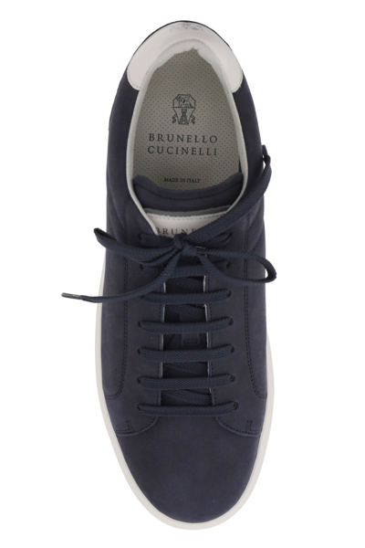 Shop Brunello Cucinelli Nubuck Sneakers In Winter Off White Fumo (blue)