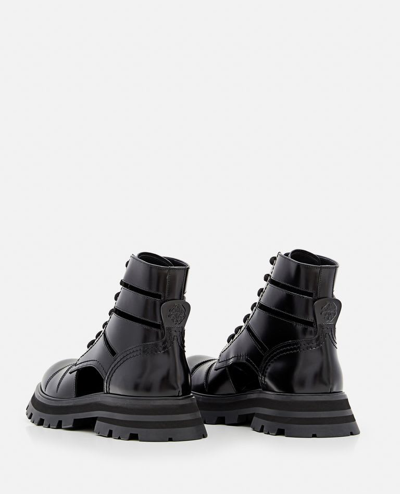 Shop Alexander Mcqueen 45mm Patent Leather Boots With Cutouts In Black