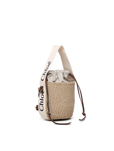 Shop Chloé Woody Small Basket Bag In White, Beige