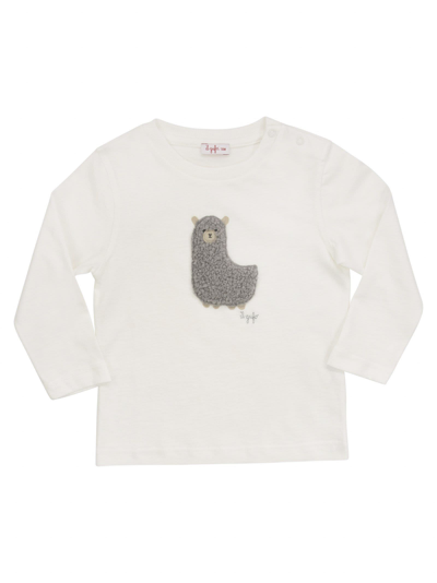 Shop Il Gufo T-shirt With Alpaca In Teddy In Milk/grey