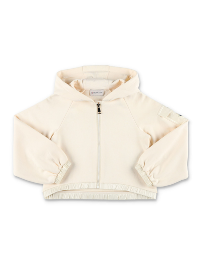 Shop Moncler Cropped Zip Hoodie In White