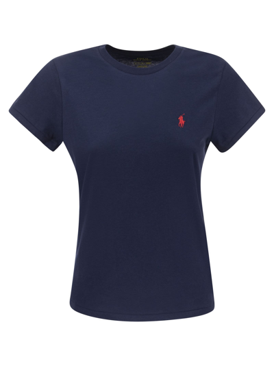 Shop Polo Ralph Lauren Crewneck Cotton T-shirt In Navy Blue