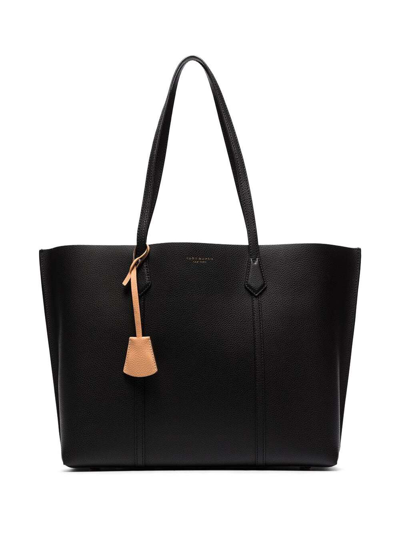 Shop Tory Burch Perry Black Shopping Bag With Charm In Grainy Leather Woman