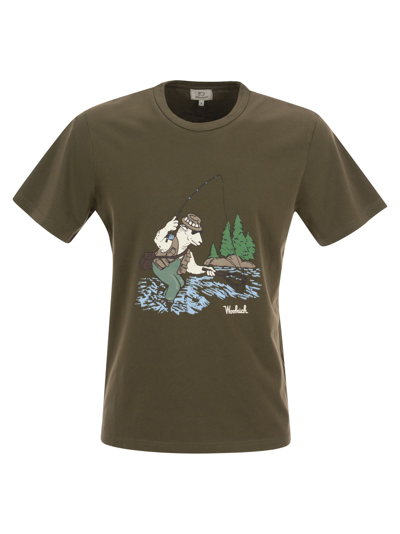 Shop Woolrich Pure Cotton T-shirt With Illustration In Military Green