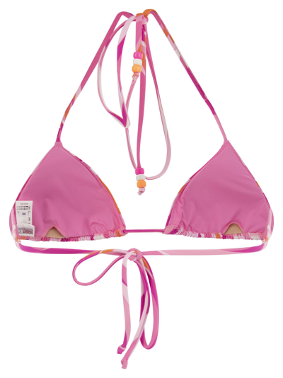 Mc2 Saint Barth Woman Triangle Top With Shape Wave Print In Pink