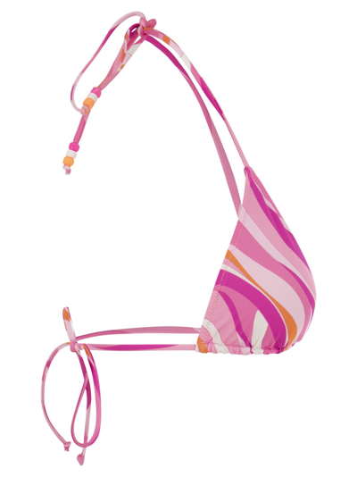 Mc2 Saint Barth Woman Triangle Top With Shape Wave Print In Pink