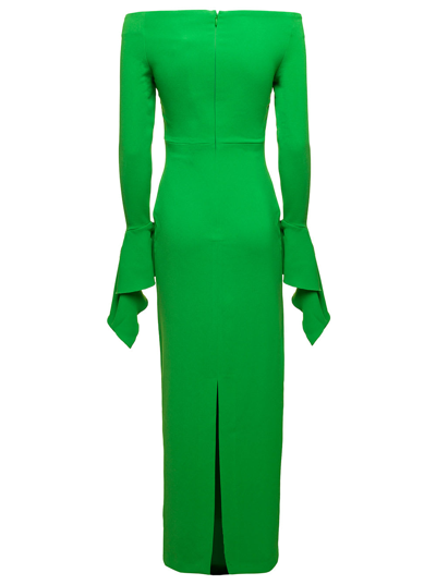 Shop Solace London Amalie Maxi Green Dress With Straight Neckline And Volant Detail In Polyester Woman
