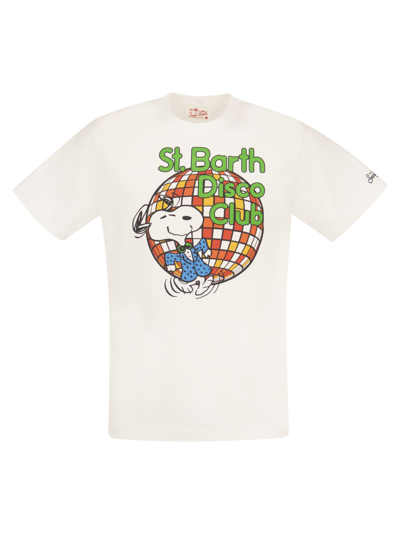 Shop Mc2 Saint Barth Cotton T-shirt With Snoopy Disco Club Print In White