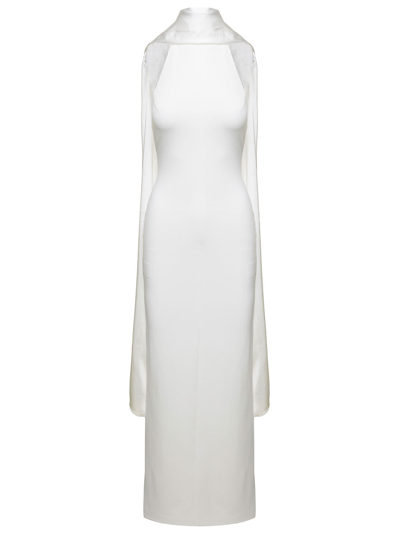 Shop Solace London Dahlia Long White Dress With Halterneck In Stretch Fabric Woman