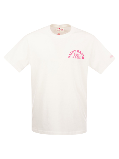 Shop Mc2 Saint Barth Cotton T-shirt With Surfer Girl Print In White